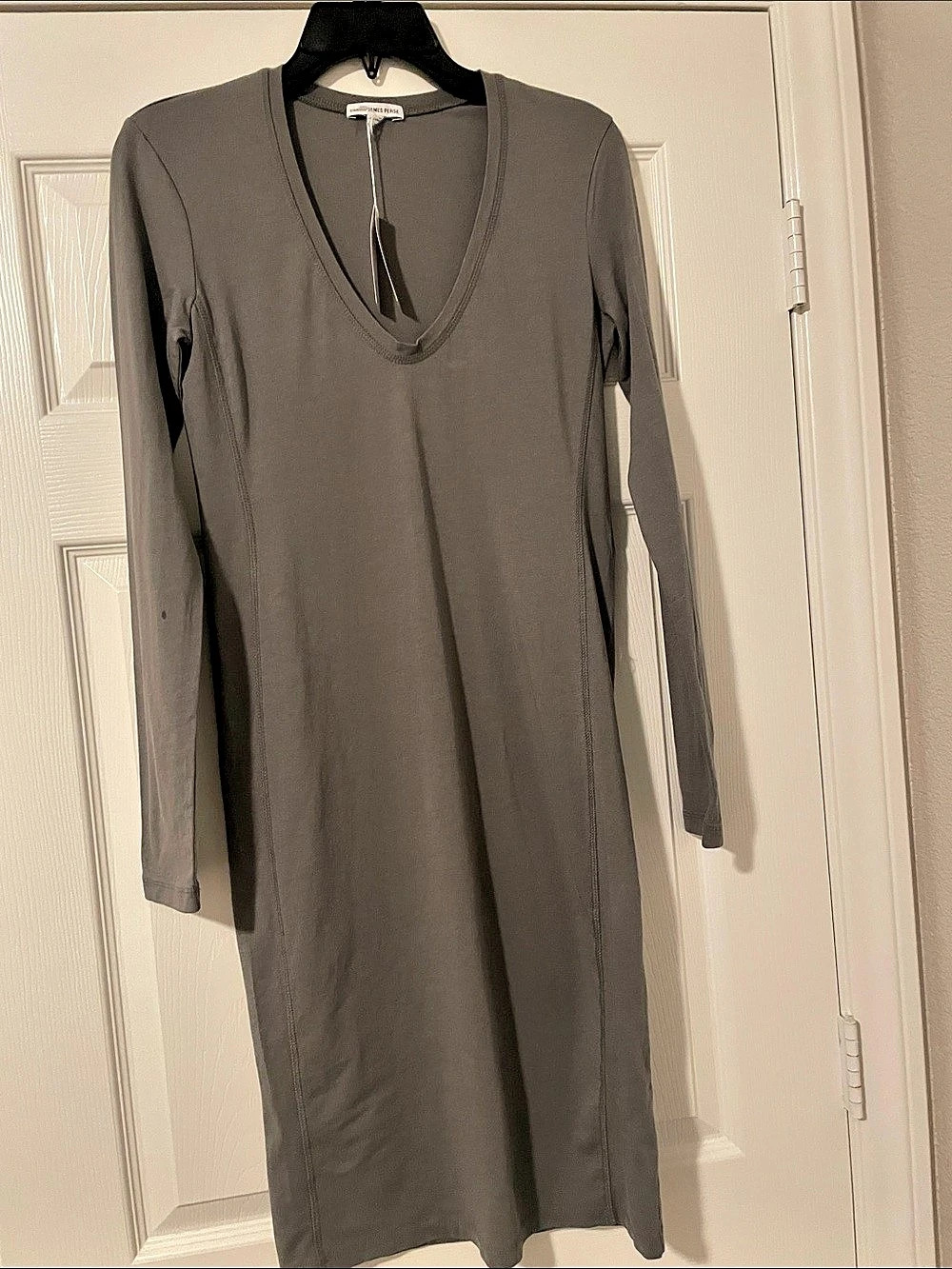 James Perse V-Neck Long Sleeve Dress Gray Midi Dress Size 2